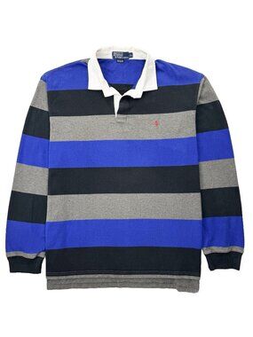VTG Polo Ralph Lauren Rugby Shirt Men’s XL Blue Black Gray Striped Heritage Prep